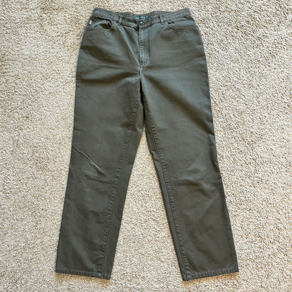 Lauren Jeans Co Ralph Lauren Jeans Straight High Rise Cotton Army Green Size‎ 12 - Picture 1 of 11